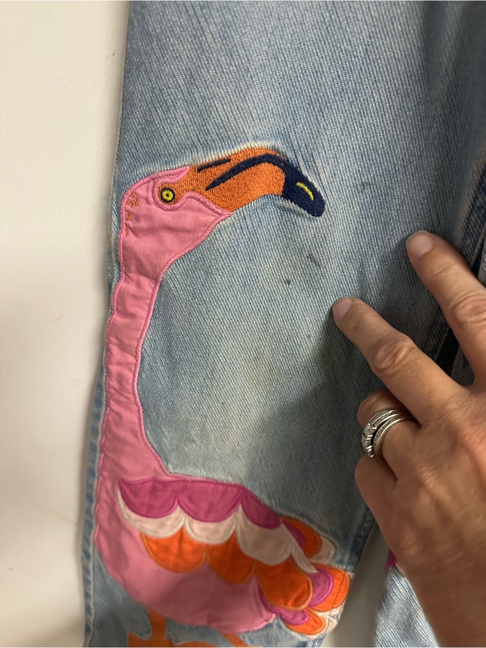 Mini Boden Embroidered Pink Flamingo Light Wash girls Jeans. Size 8. - Picture 3 of 5